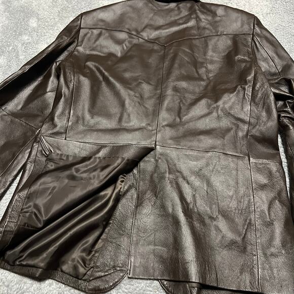 CIRCLE Weatern Leather Blazer Mens 44R Brown Leather Jacket Rockabilly ** - Picture 4 of 10